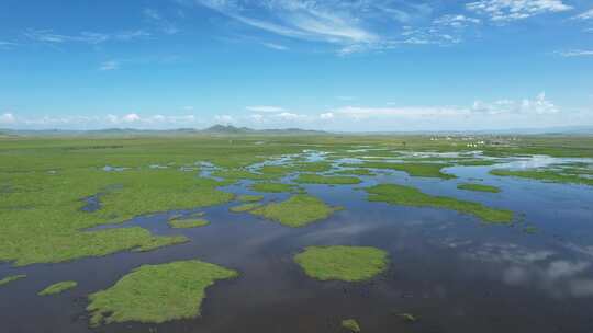 四川阿坝州若尔盖大草原湿地航拍自然风光