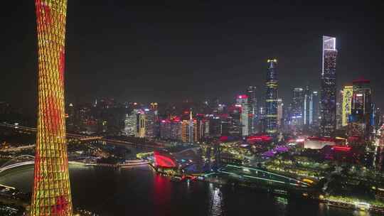 2023广州珠江新城灯光秀夜景航拍视频素材模板下载