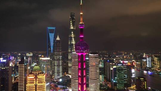 上海浦东陆家嘴城市高楼天际线风光夜景