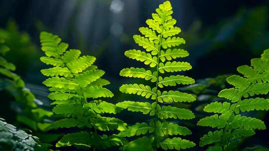 4K湿地森林沼泽绿色蕨类植物逆光