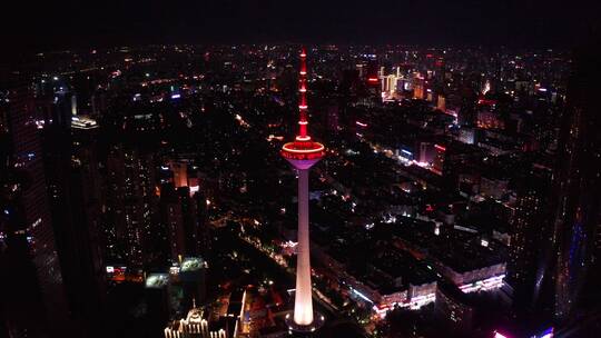 辽宁彩电塔沈阳电视塔地标夜景航拍