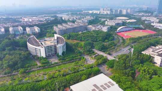 华南师范大学广州校区航拍大学城校园风景风