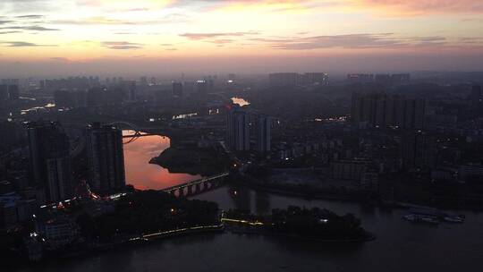 湖南衡阳石鼓书院城市夜景航拍