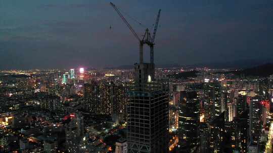 航拍视角青岛城市夜景