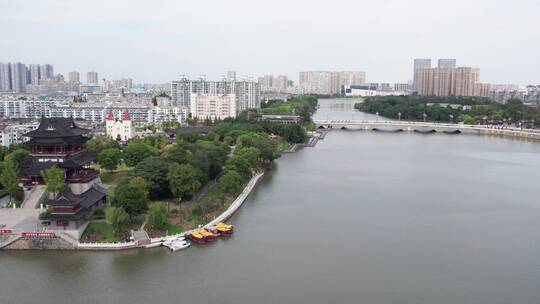 航拍泰州凤城河畔建筑景观 4k