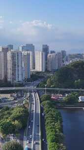 竖屏航拍福建厦门城市高架桥交通转盘