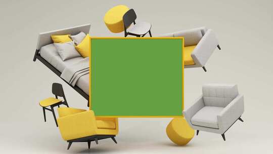 咖啡桌扶手椅床最小概念3d渲染循环动画