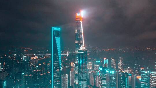 上海三件套夜景航拍视频素材模板下载