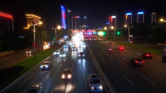 实拍 城市 交通 车辆 行驶 夜景