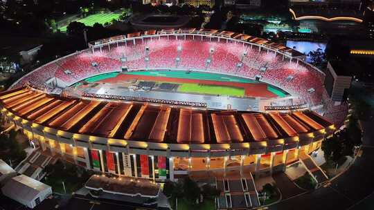 广州天河体育中心全运会比赛夜景航拍