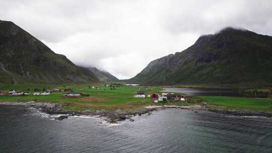 Town， Lofoten，挪威，无人机