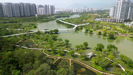 三亚东岸湿地公园全景航拍