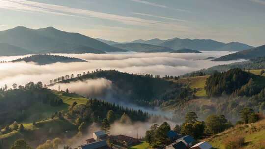 山间云雾缭绕的自然风光