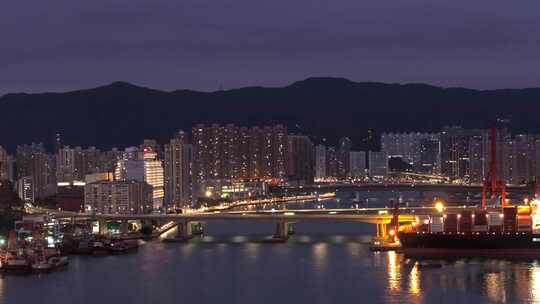 香港港口城市夜景俯瞰