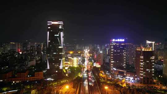 航拍福建莆田夜景莆田商务区夜景