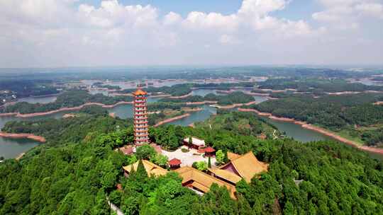 四川眉山市黑龙潭水库黑龙潭景区白昼航拍