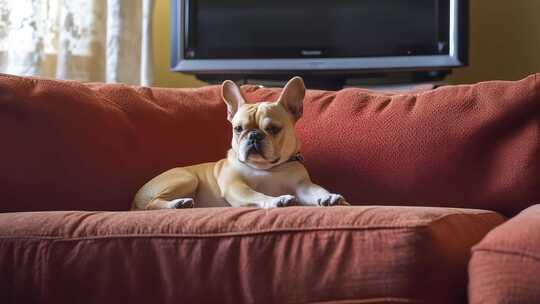沙发上法斗犬的慵懒惬意时光