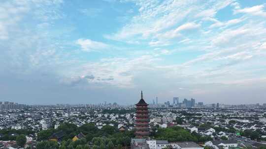 苏州古城报恩寺北寺塔景区景观（航拍运镜）