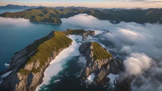 山海云雾环绕航拍全景