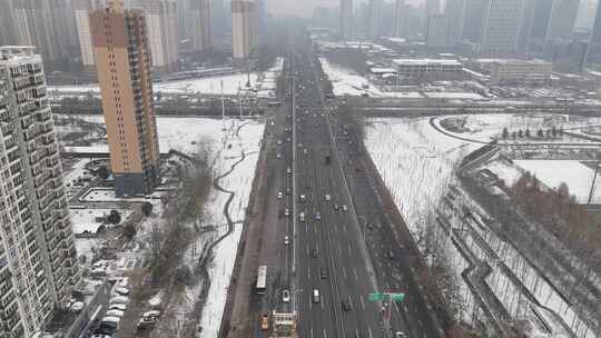 航拍城市雪景 石家庄 交通