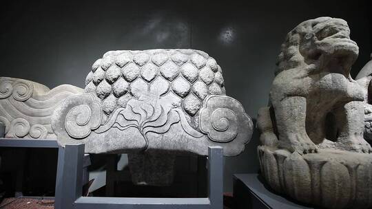 石景山石刻艺术博物馆石构件坐狮子等视频视频素材模板下载