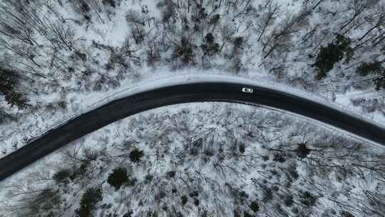 吉林长白山雪原森林公路G334航拍风光视频素材模板下载