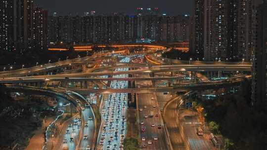 成都娇子立交三环路夜景震撼超高清航拍