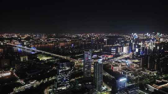 航拍杭州滨江区夜景