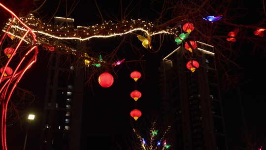 新年灯笼装饰过年春节喜庆氛围夜景