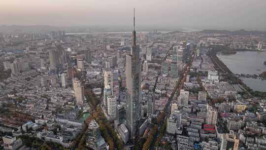 江苏南京CBD紫峰大厦建筑群日落延时