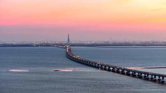 【4K】航拍上海长兴岛崇明跨海大桥夜景