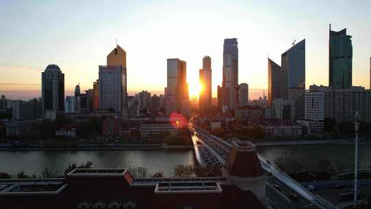 天津海河风景金阜桥小白楼城市风光航拍