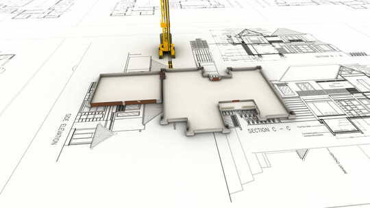 房屋从设计图纸中生长出来视频素材模板下载