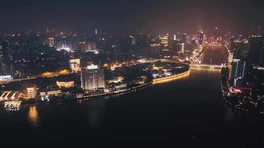 广州荔湾沙面夜景航拍