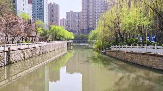 航拍城市河流/济南兴济河