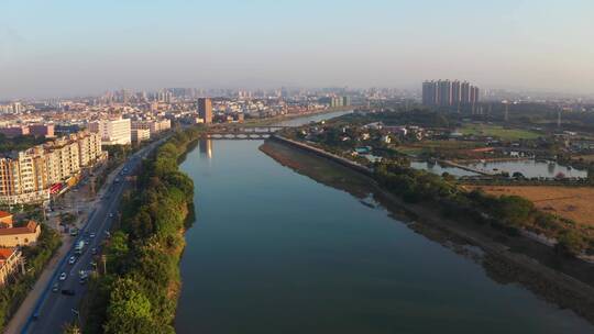 航拍东莞市常平镇东引河和寒溪河