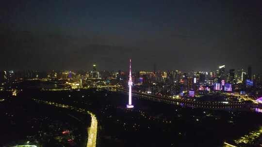 武汉长江大桥夜景航拍4k