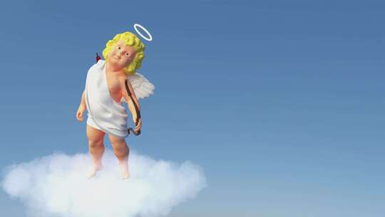 有趣的天使丘比特与翅膀在云上跳舞