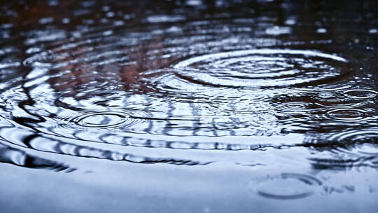 雨滴落在水坑上