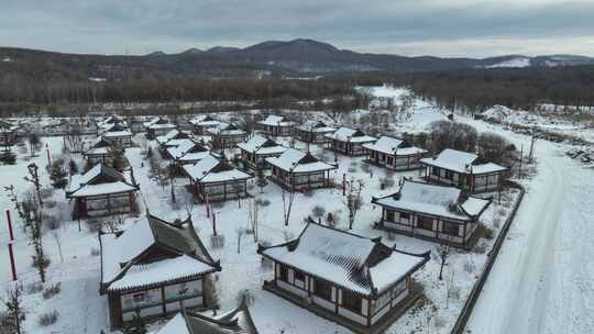 长白山百花谷朝鲜族古村落航拍冬季风光