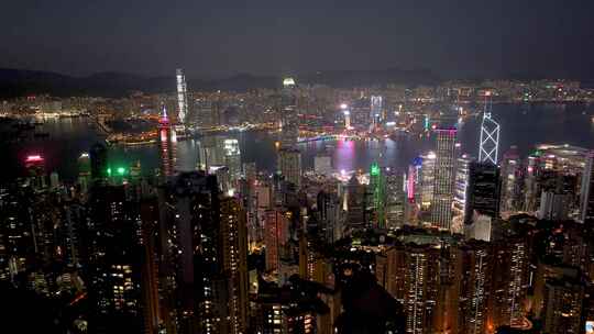 香港 维多利亚港夜景航拍