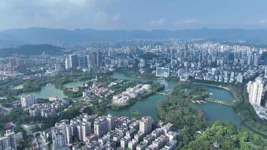 福州西湖公园航拍福建博物院城市公园风景