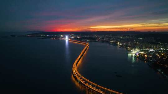 大连星海湾大桥夜景航拍 大连城市夜景航拍