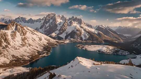 雪山湖泊自然风光全景