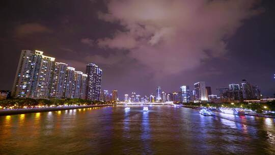 广州_珠江夜景_珠江江面延时4K