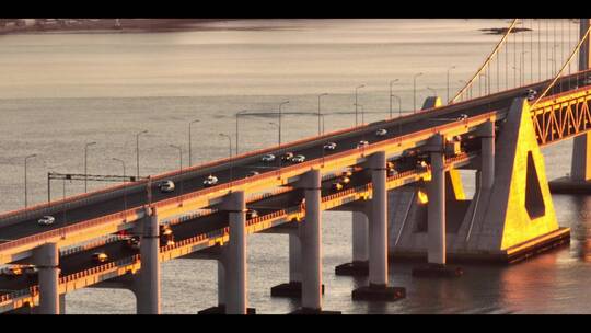 航拍大连星海湾跨海大桥海上交通桥梁钢索桥视频素材模板下载