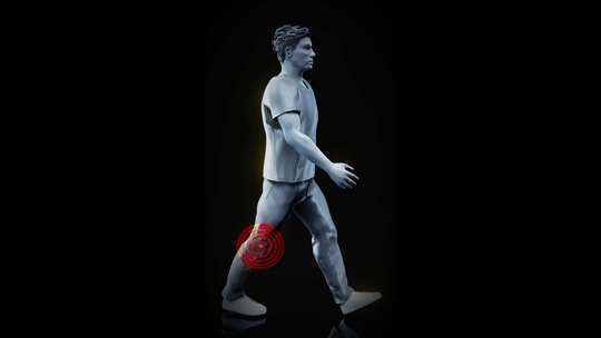 膝盖疼痛男子的概念垂直3D动画