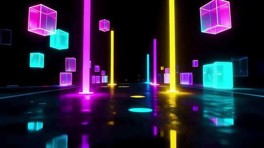 4k绚丽霓虹光柱霓虹穿梭背景合集