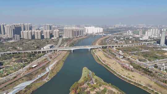 航拍长沙浏阳河周边城市建筑视频素材模板下载