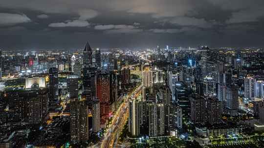 航拍上海南北高架夜景延时